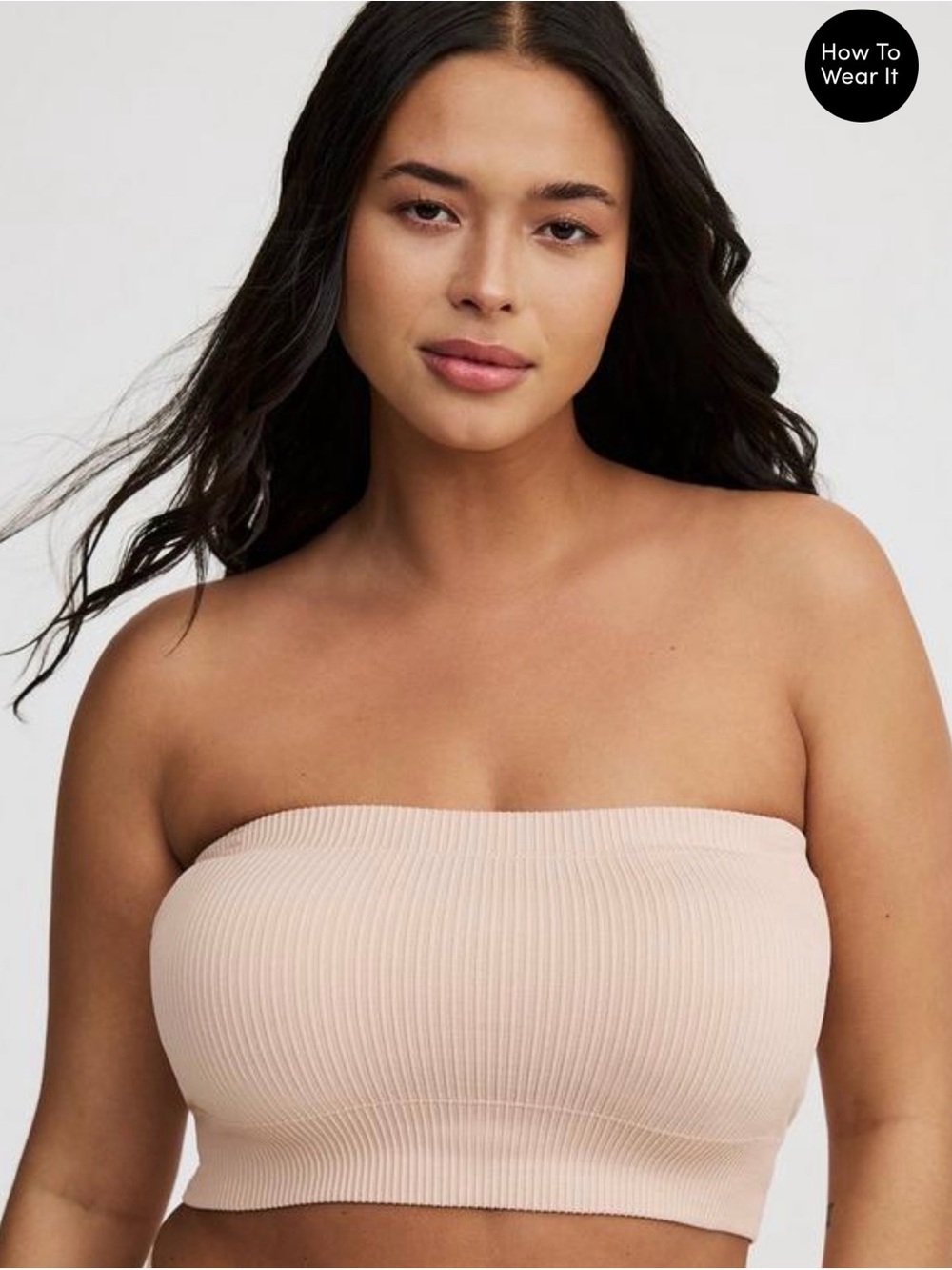 Seamless Unlined Ribbed Bandeau Bra - Nude
